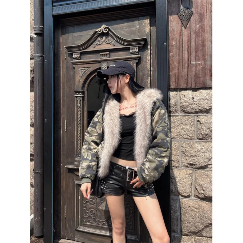 极地虎纹迷彩毛毛领座山雕新雪丽加厚棉服n2b外套夹克,男装夹克,四季星座505