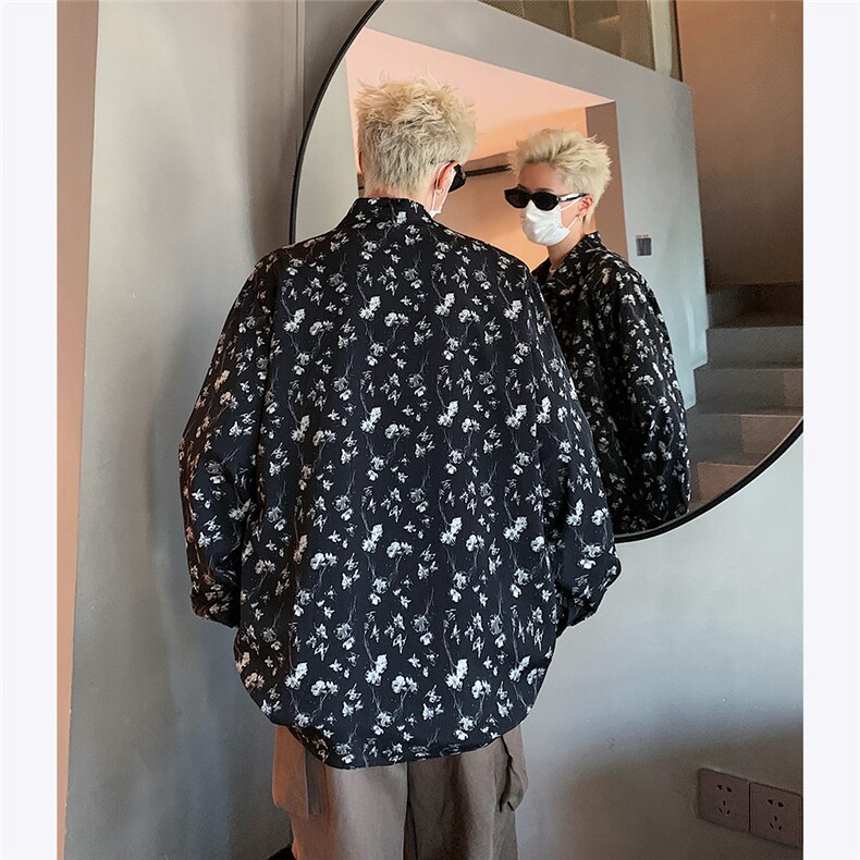 主推暗黑风秋季百搭长袖衬衫男潮流ins满印秋季衬衣外套P48,男装衬衫,电商C306-1