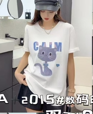 小猫圆领T恤百搭简约时尚，女装T恤，湘姗