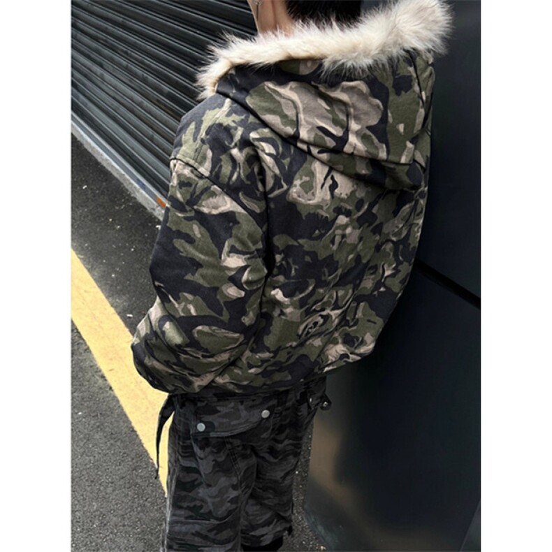 拉链连帽衫秋树叶原宿迷彩图案棉衣夹克街头男女时尚MJ9023,男装夹克,星座1116A（原606A-3）