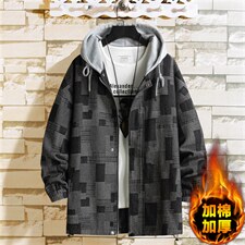 JK6007/P80加棉P90冬装挂拍牛仔连帽格子夹克男大码外套棉衣男，男装夹克，电商A141