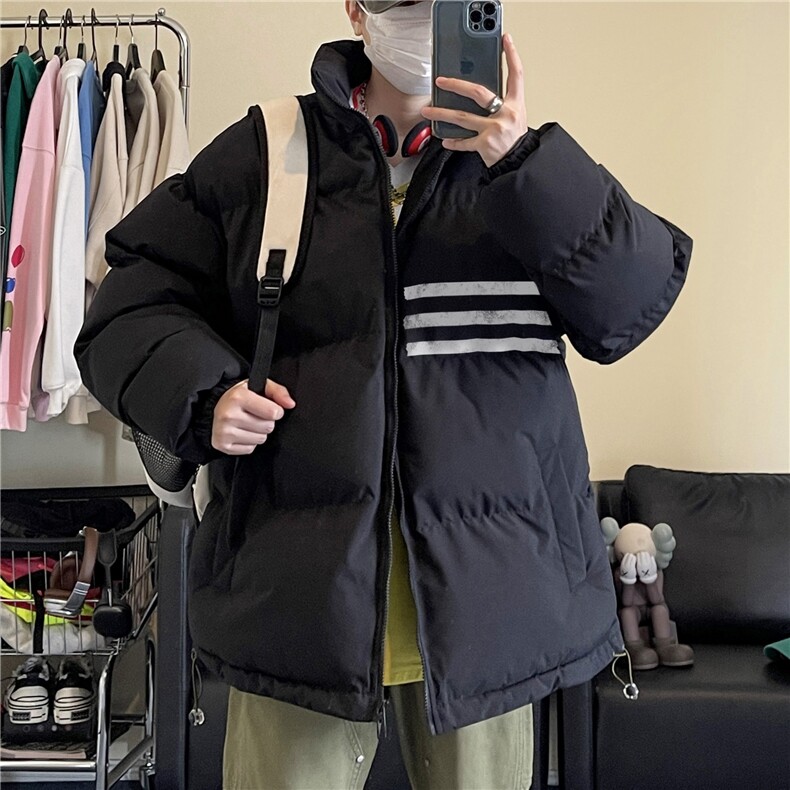 2026冬季新款潮流百搭条纹印花立领棉服MY23407特批70控118图片