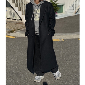 冬季新款毛呢大衣男过膝无羊绒韩版宽松落肩呢子中长款风衣男外套图片