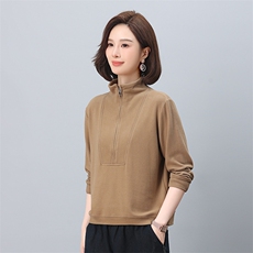 时尚女装立领拉链卫衣显瘦修身长袖打底衫，女装卫衣/绒衫，叶笙衣
