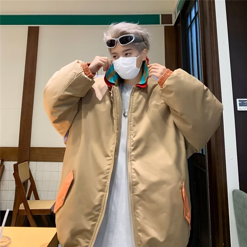 复古设计感拼色翻领双领夹克棉衣男女宽松保暖棉服外套潮JK8236,男装夹克,星座1116A-1（原606A）