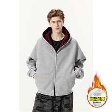 480G重磅加绒硬挺boxy男女秋冬美式高街双层双面卫衣开衫厚外套，女装短外套，电商A486