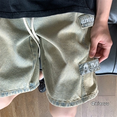美式工装牛仔短裤男夏季薄款2025阔腿中裤潮牌大码休闲宽松五分裤，男装牛仔裤，星座512A（原616）