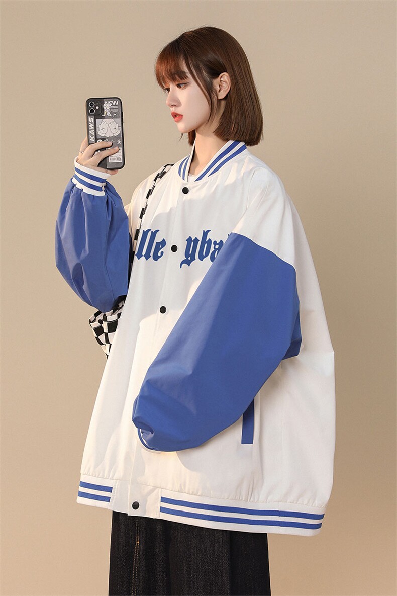 中性风22秋季潮牌十字架字母印花拼色棒球服夹克G120P65控88,男装夹克,A247A