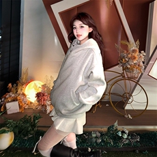 抖音得物品质26春装美式重磅结构斜拉链高领连帽卫衣开衫外套W61，女装短外套，电商A486-1