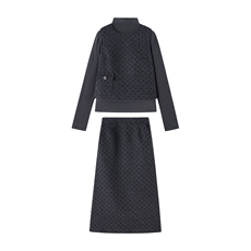 【bao款早春格雷灰系列】2026春装新款韩版波点纽扣长裙三件套，女装套装/套裙，雅静靓衣