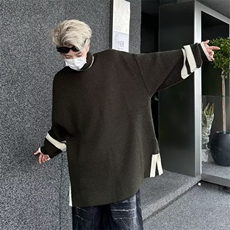 秋冬高领毛衣男套头开衩宽松拼色美式运动学生潮牌针织衫M7064，男装针织衫/毛衣，星座506