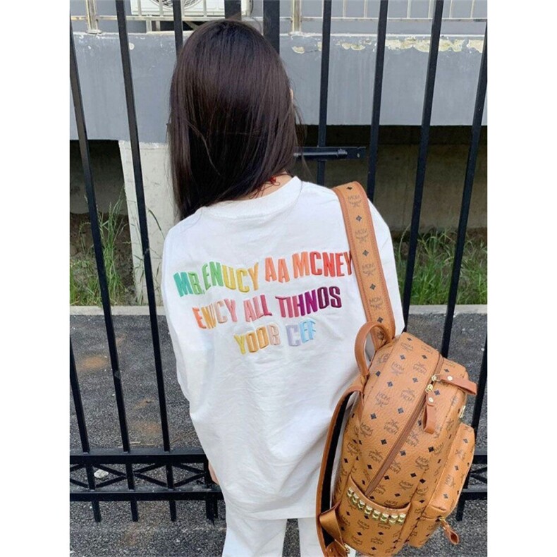 H0668-P35贴布刺绣夏季学院风宽松短袖t恤女，女装T恤，星座617A-2