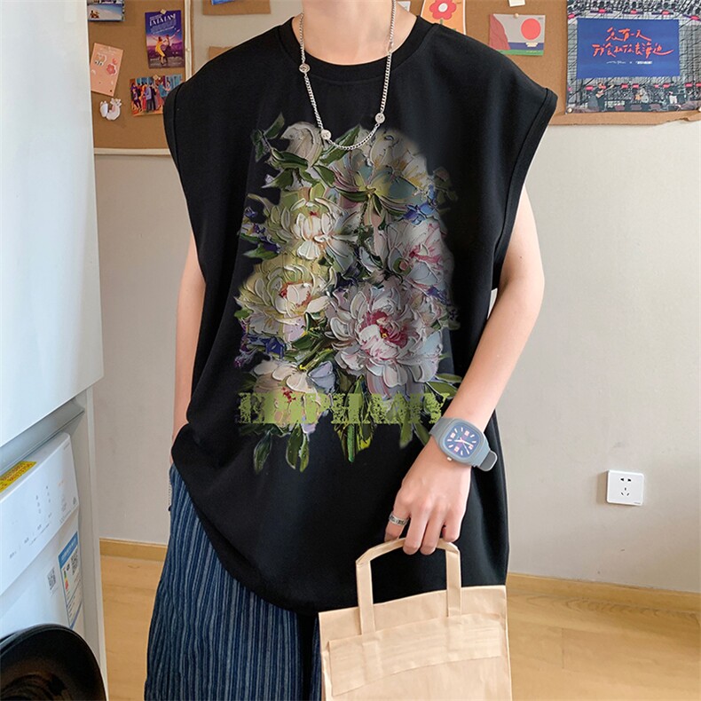 油画花朵复古印花无袖T恤夏季背心/马甲/坎肩XZ514-2-1290-P23,男装背心/马甲,星座514-2(原B239)