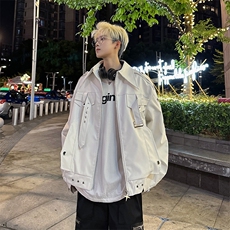 2024新款美式高街工装夹克短款小众机车皮衣街头男现货W8362-P85，男装夹克，星座512-4