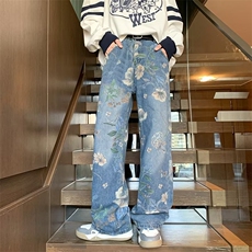 美式花卉vibe微喇牛仔裤男设计感小众高腰直筒K1611-P55，男装牛仔裤，星座1109-3