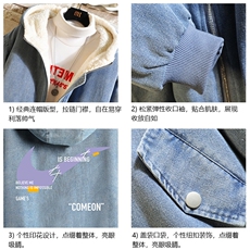 牛仔外套男大码加厚加绒衣男羊羔毛服男NM53259-P140网格，男装棉衣，电商A040A