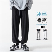 2023夏款冰丝九分裤男大码黑白条纹宽松束脚运动休闲裤K23663-P45图片
