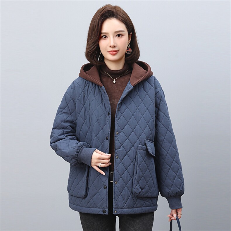 2024年冬季新款加厚保暖棉衣棉服女连帽韩版菱格休闲棉袄短外套女,女装棉衣/棉服,悦见她