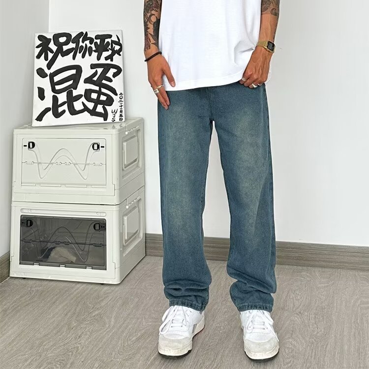 水洗浅色直筒牛仔裤男ins潮牌宽松基础高街hiphop长裤子NQ09,男装牛仔裤,星座1116A-1（原606A）
