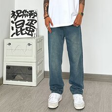 水洗浅色直筒牛仔裤男ins潮牌宽松基础高街hiphop长裤子NQ09，男装牛仔裤，星座1116A-1（原606A）