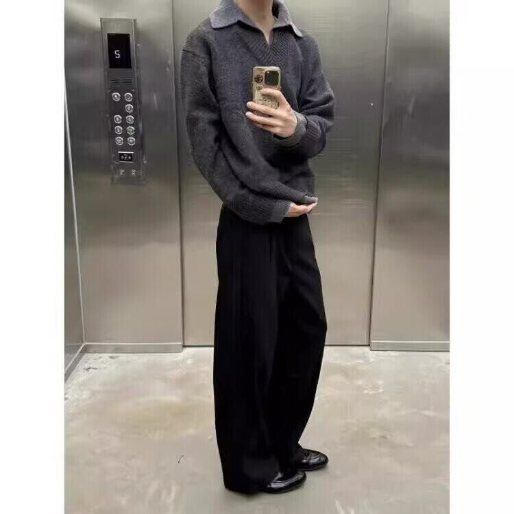 濮院毛衣男针织polo衫日系美式假两件V领文艺套头翻领LF113P65,男装针织衫/毛衣,电商D256-2(原A064-2)