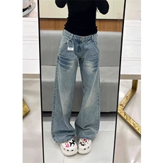 复古微喇叭直筒牛仔裤女秋冬新款高腰大码胖MM宽松显瘦阔腿拖地，男装牛仔裤，星座302B-2