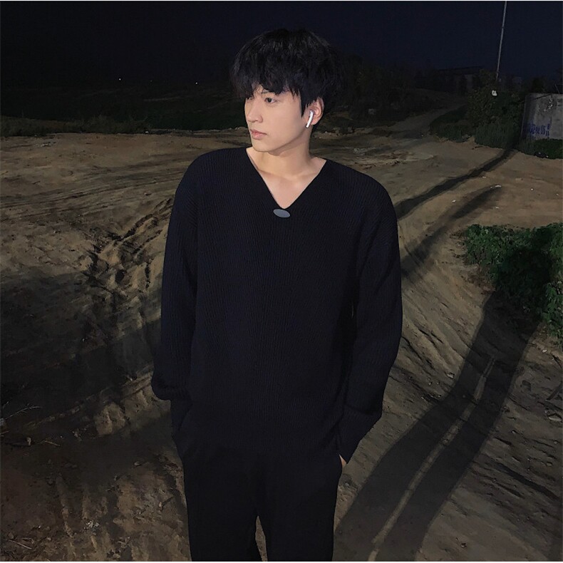 慵懒纯色V领针织衫男韩版禁欲系小众套头上衣潮T908-P78,男装针织衫/毛衣,星座1501