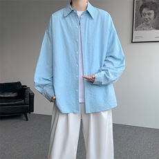 8XL-M泡泡纱盐缩肌理长袖衬衫男夏季冰丝外套防晒衬衣CS29007P40，男装衬衫，电商B312