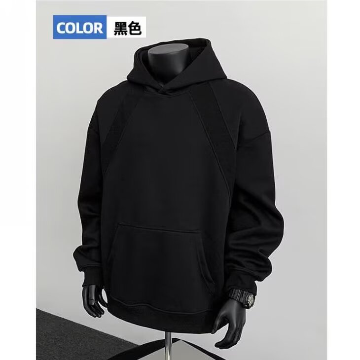 Q102-P39 连帽卫衣男2025春秋季新款美式重磅纯色套头帽衫图片