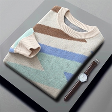 时尚男士秋冬新款七针四色提花羊毛套头衫舒适保暖潮流百搭，男装羊毛衫，江杉羊绒