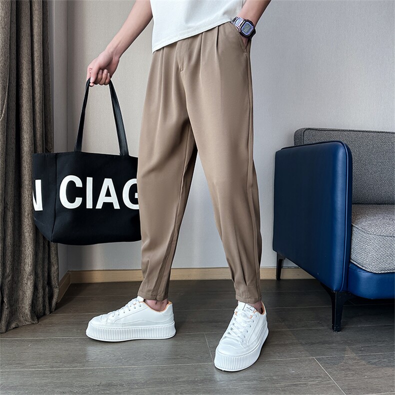 春夏季休闲裤小脚滑爽冰丝裤抖音拉链小西裤A210-K2195-P50，男装西裤，星座210-3