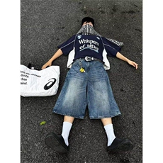 美式复古水洗七分牛仔裤男夏季新款宽松直筒休闲短裤WLK26166-P44，男装牛仔裤，星座1008