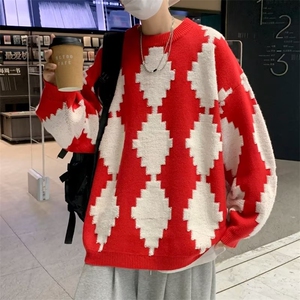 秋冬毛衣外套男潮牌慵懒风针织衫美式菱格休闲套头毛衣 M640-P42图片