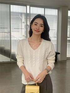 秋冬新款低圆领女修身套头上衣针织衫图片