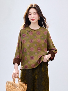 长期现货2026新中式印花上衣女夏季薄款透气中袖衬衫中年妈妈宽松图片
