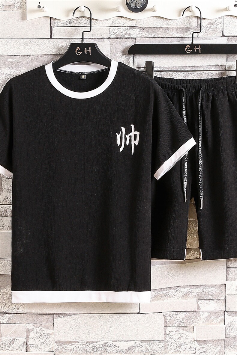 夏季新款男士宽松短袖T恤套装潮男运动时尚五分裤两件套T779-P42,男装休闲套装,星座1206（原A206）
