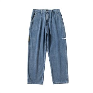 浅色牛仔裤子男士韩版潮流宽松阔腿直筒裤夏季破洞九分裤图片