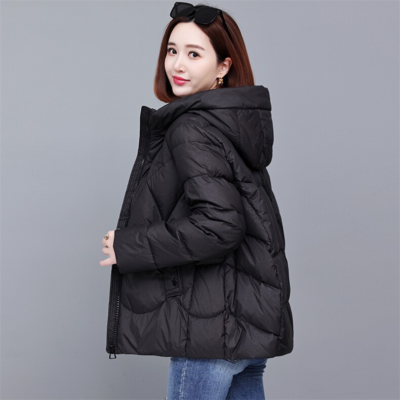 时尚百搭宽松加厚保暖棉服女冬季新款纯色连帽外套,女装棉衣/棉服,深妍伊美