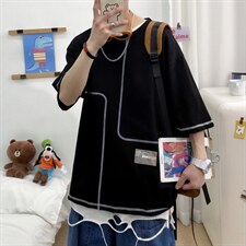 2025夏季短袖t恤男潮流港风时尚打底衫A210-A8308-P25控38，男装T恤，星座210-3