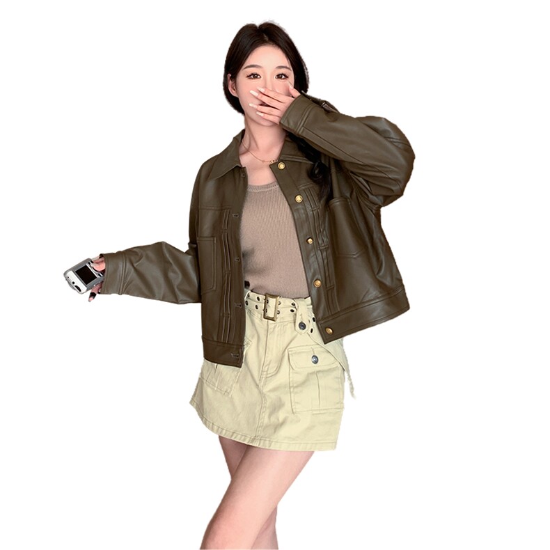 2024春装新款俏皮小众皮衣夹克短外套小个子上衣女,女装皮衣,辉之琳
