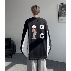 6XL-M 美式潮牌印花长袖t恤男拼接撞色卫衣男上衣服 CX3009-特P48图片