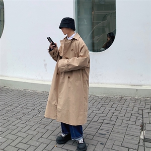1港风新款宽松休闲中长款风衣潮流帅气英伦风男外套7668P90控118图片