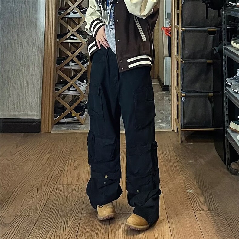 欧美街头工装裤男春秋潮牌多口袋休闲裤宽松直筒拖地裤K4585-P62,男装休闲裤,星座412-3
