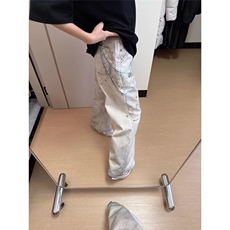 牛仔裤女宽松直筒裤子春夏新款设计感涂鸦印花长裤设计感拖地裤薄，男装牛仔裤，星座506A