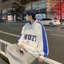 2025秋立领印花半拉链宽松休闲情侣卫衣B266-WY-219-P55，男装卫衣，星座B257-1
