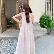 清纯系松弛感浅紫色无袖背心连衣裙女夏慵懒独特绝美度假连身长裙，女装连衣裙，浙宝305