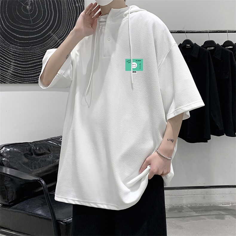 LD54264-P45 连帽短袖t恤男大码胖子带帽五分袖中袖 大皂风图片