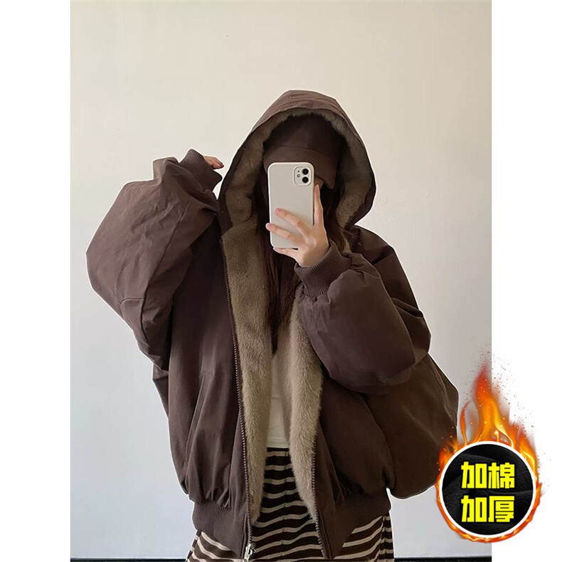 两面穿现货重磅短款座山雕棉衣男女双面穿毛毛绒棉服加厚外套图片