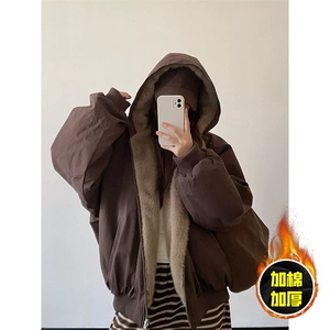 两面穿现货重磅短款座山雕棉衣男女双面穿毛毛绒棉服加厚外套图片