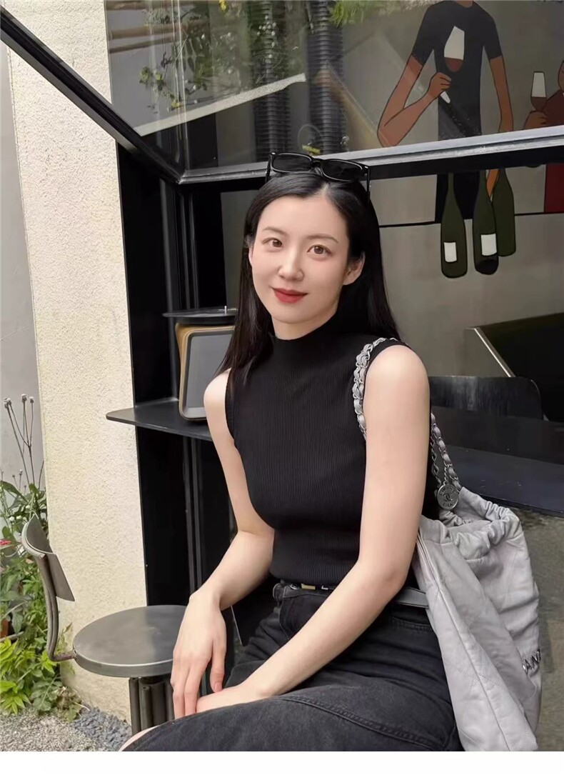 天丝无袖修身显瘦黑色百搭女士短袖,女装T恤,雪真羊绒